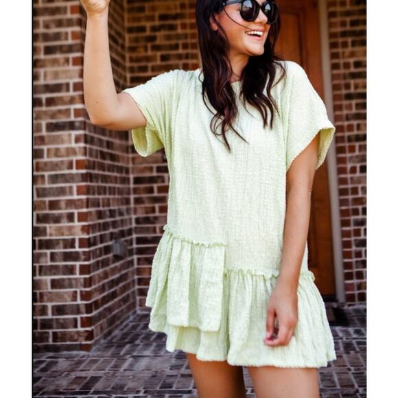 Free People Beach Womens Marni Tunic Small Key Largo Green Ruffle Cover Up - Picture 1 of 14
